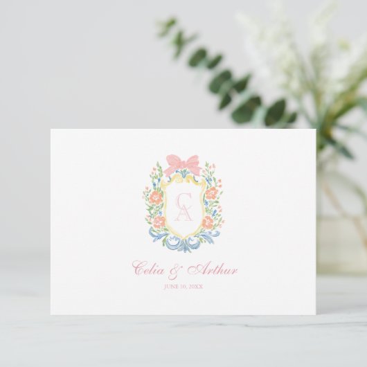 Rococo Floral Monogram Crest Wedding サンキューカード (スタンド正面)