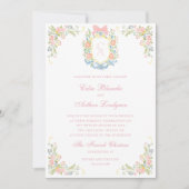 Rococo Floral Monogram Crest Wedding 招待状 (正面)
