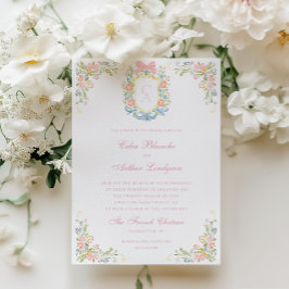 Rococo Floral Monogram Crest Wedding 招待状