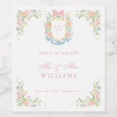 Rococo Floral Monogram Crest Wedding Welcome ワインラベル (シングルラベル)