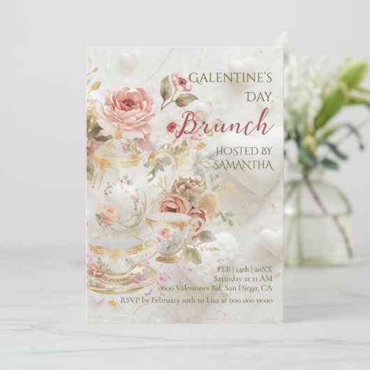 Rococo Floral Tea Galentine Brunch Soft Pastels 招待状 (スタンド正面)