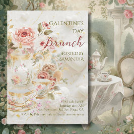 Rococo Floral Tea Galentine Brunch Soft Pastels 招待状