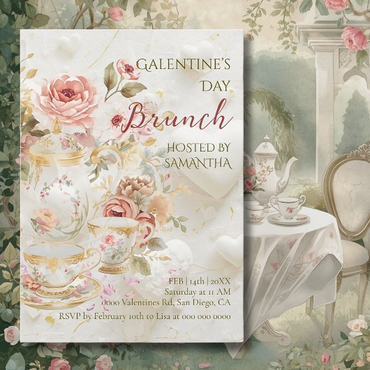 Rococo Floral Tea Galentine Brunch Soft Pastels 招待状