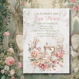 Rococo Floral Tea Galentine Party Soft Blush 招待状