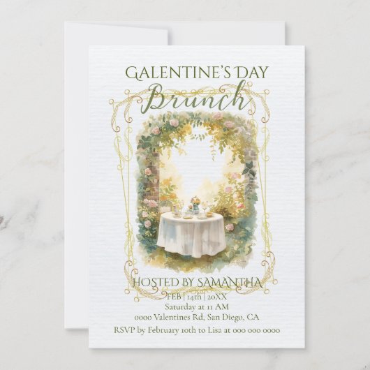 Rococo Garden Frame Galentine Brunch Soft Florals 招待状 (正面)