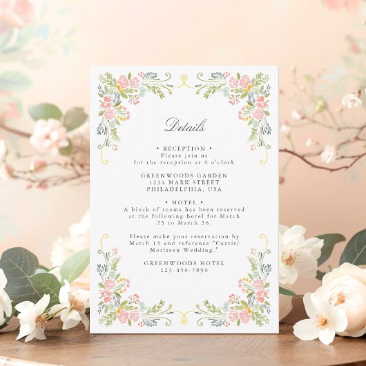 Rococo Garden Ornate Floral Wedding QR Details エンクロージャーカード