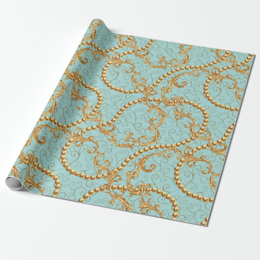 Rococo golden elements seamless pattern. Gold text ラッピングペーパー (アンロールド)