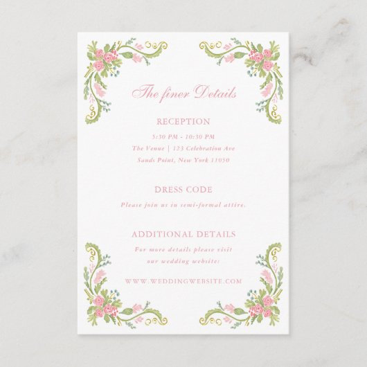 Rococo Ornate Floral Border Wedding Details エンクロージャーカード (正面)