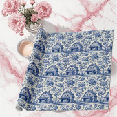 Rococo Ornate French Toile Floral Blue Rustic Barn ラッピングペーパー