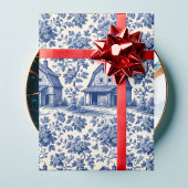 Rococo Ornate French Toile Floral Blue Rustic Barn ラッピングペーパー