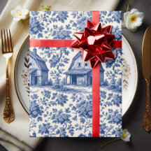 Rococo Ornate French Toile Floral Blue Rustic Barn