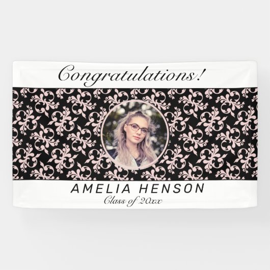 Rococo Pink Black Photo Name卒業クラス 横断幕 (横)