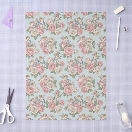 Rococo Revival Cherub Floral Toile  薄葉紙 (クラフト)