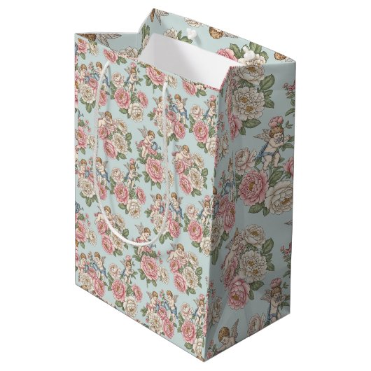 Rococo Revival Cherub Floral Toile Wrapping Paper ミディアムペーパーバッグ (裏面アングル)