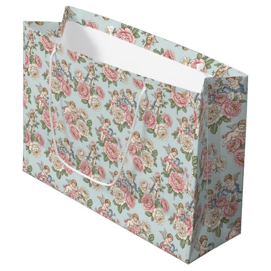 Rococo Revival Cherub Floral Toile Wrapping Paper ラージペーパーバッグ (正面アングル)