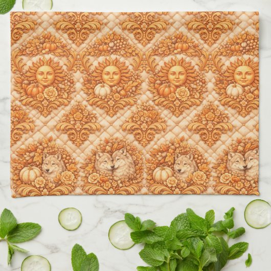 Rococo Revival Damask Nature Pattern キッチンタオル (折り畳み)