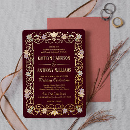 Rococo Revival Elegant Vintage Floral Wedding 箔招待状