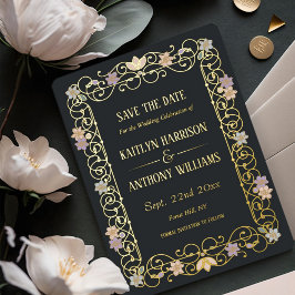 Rococo Revival Elegant Vintage Save The Date 箔招待状