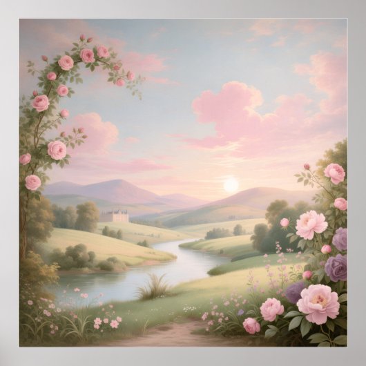 Rococo Rose River Landscape Mural ポスター (正面)