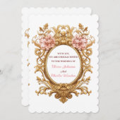 Rococo Royal Wedding Blush Florals Golden Scrolls 招待状 (正面/裏面)