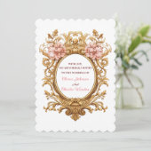 Rococo Royal Wedding Blush Florals Golden Scrolls 招待状 (スタンド正面)