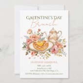 Rococo Tea Heart Waffle Galentine Brunch Florals 招待状 (正面)