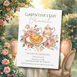 Rococo Tea Heart Waffle Galentine Brunch Florals 招待状