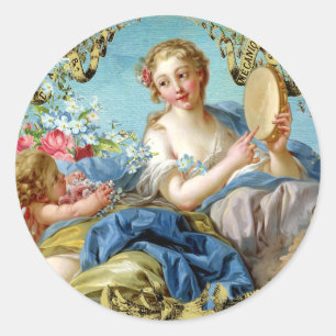 Rococo vintage Venus Angels Roses tambourine ラウンドシール