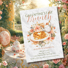 Rococo Waffle Tea Galentine Brunch Floral Elegance 招待状