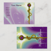 ROD ASCLEPIUS金ゴールド医療用回復シンボルパープル 名刺 (正面/裏面)