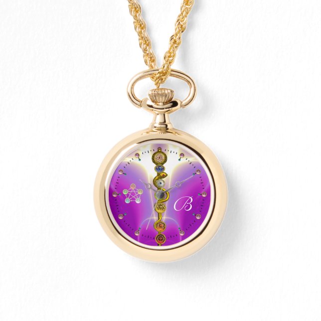 ROD ASCLEPIUS 7チャクラ，ヨガ，スピリチュアルエナジーピンク 腕時計 (正面)