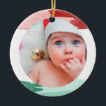 Röd & Grön Vattenfärg - Min Första Jul - Foto セラミックオーナメント<br><div class="desc">Julgransprydnad för din bebis,  med ett foto på din bebis inuti en vattenfärgsram i grönt och rött. På baksidan,  under "Min första jul, " kan du skriva din bebis namn och födelseinfo.</div>