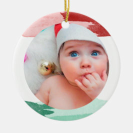 Röd & Grön Vattenfärg - Min Första Jul - Foto セラミックオーナメント