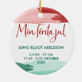 Röd & Grön Vattenfärg - Min Första Jul - Foto セラミックオーナメント (裏面)
