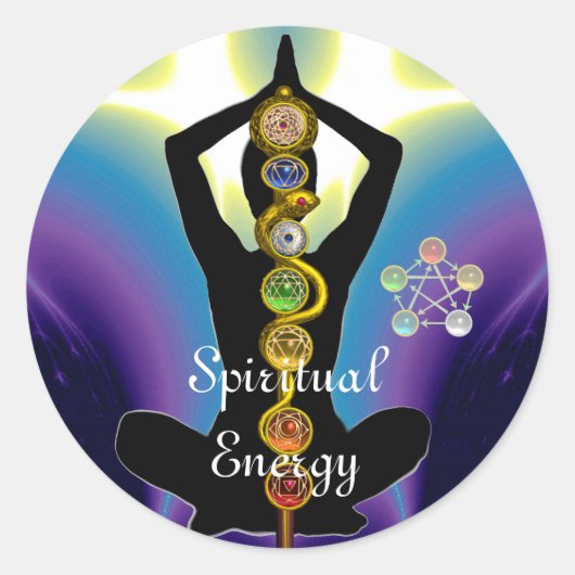 ROD OF ASCLEPIUS 7チャクラ,ヨガロータスポーズパープル ラウンドシール (正面)