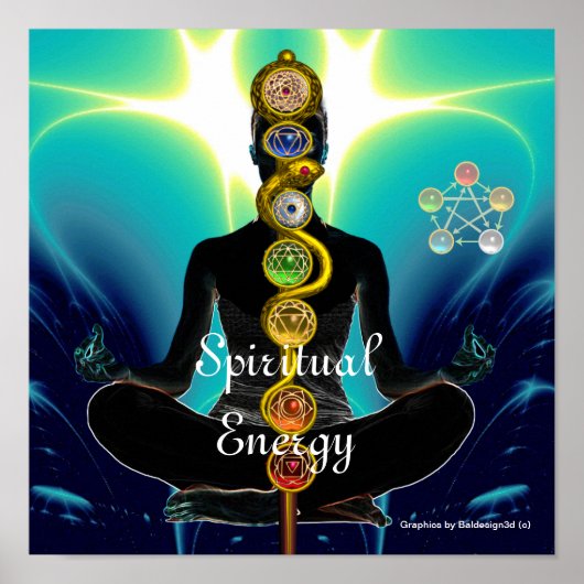 ROD OF ASCLEPIUS 7 CHAKRAS,YOGA LOTUS POSE Blue ポスター (正面)
