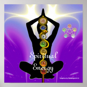 ROD OF ASCLEPIUS 7 CHAKRAS,YOGA LOTUS POSE Purple ポスター