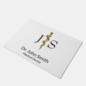 Rod of Asclepius Medical Classy金ゴールドオンホワイト ドアマット (アングル)