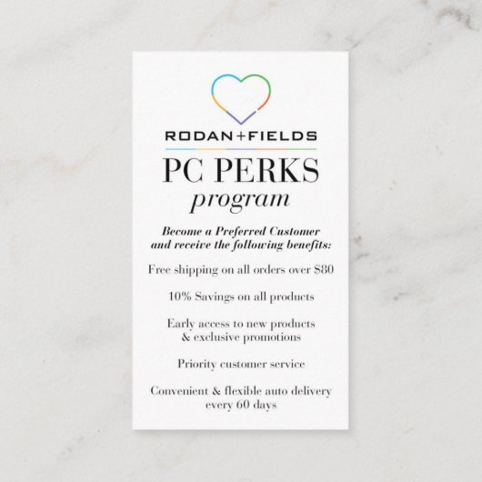 Rodanおよび分野のPCの特典プログラム 名刺 (裏面)