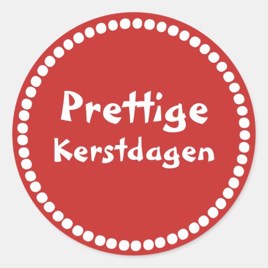 Rode cadeau sticker tekst Prettige Kerstdagen ラウンドシール (正面)