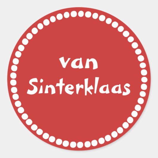 Rode cadeau sticker tekst van Sinterklaas ラウンドシール (正面)