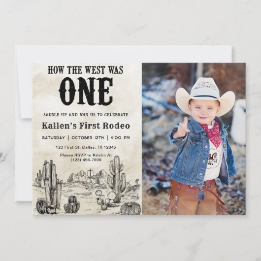 Rodeoの最初の誕生日どのように西は1つの写真だった 招待状 (正面)
