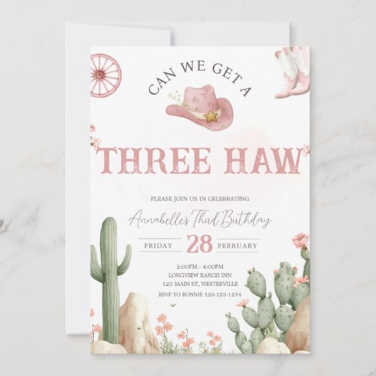 Rodeo Birthday Invitation Three, Third Birthday  招待状 (正面)