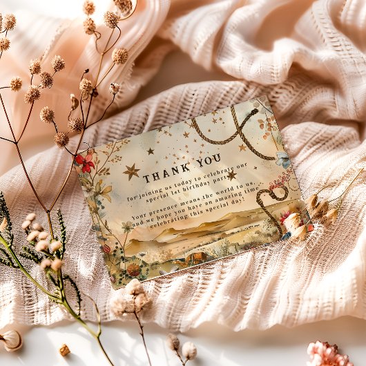 Rodeo Boots & Cactus 1st Birthday サンキューカード