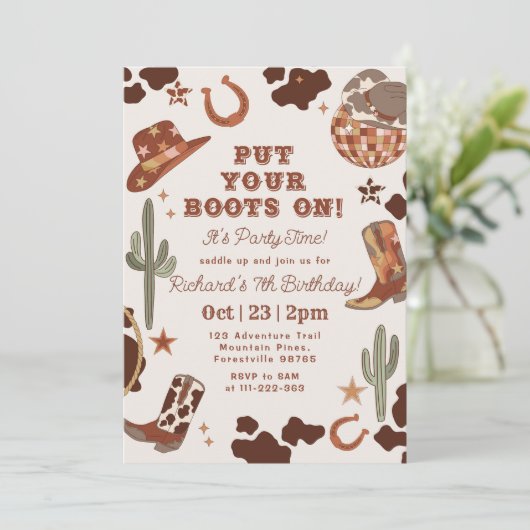 Rodeo Boy誕生日パーティーにブーツを置く 招待状 (スタンド正面)