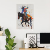 Rodeo Bronco Rider Art Print, Colorful Cowboy Wall ポスター (ホームオフィス)