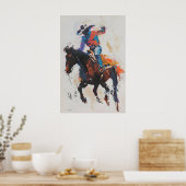 Rodeo Bronco Rider Art Print, Colorful Cowboy Wall ポスター (キッチン)