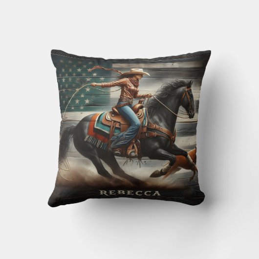 Rodeo Competitor Roping aキツネat Sunset クッション (裏面)