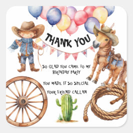 Rodeo Cowboy Thank you Party Stickers スクエアシール