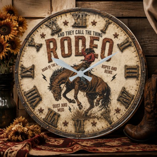 Rodeo Cowboy Western Rodeo Horse Ranch ラージ壁時計